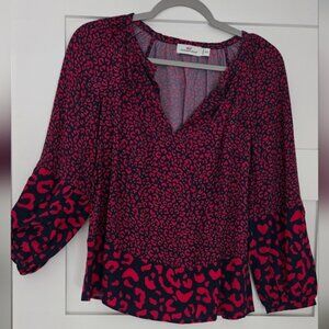 Vineyard Vines Navy and Red Relaxed Blouse with Notched Collar